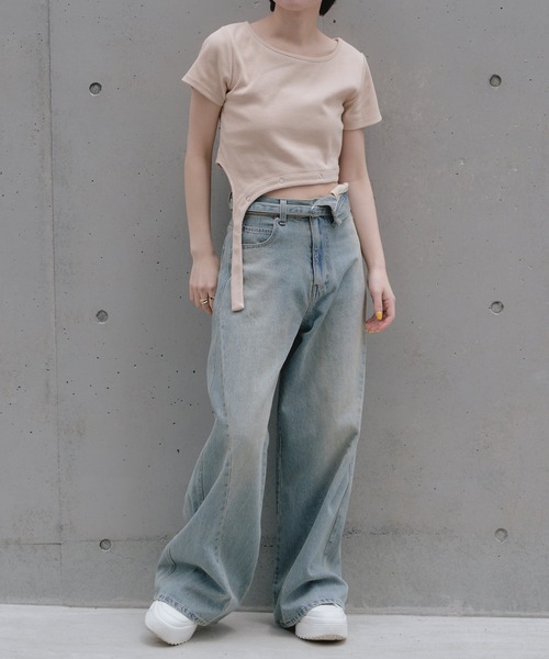 RAY CASSIN(レイカズン)の「アシメガーターTシャツ(Tシャツ/カットソー・レディース・ブラック/ブルー/ベージュ/ホワイト・FREE)」の19枚目の写真