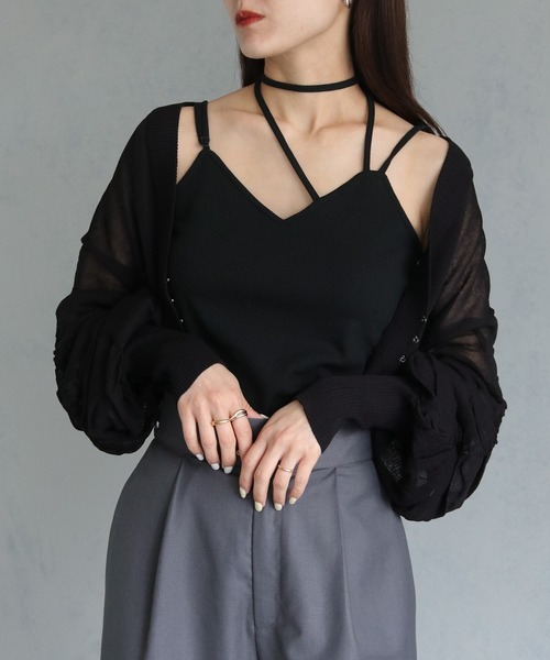 &g'aime（アンジェム）の「【&g’aime】ストラップリボンカップ付きキャミソール（キャミソール・レディース・ブラック・FREE）」の16枚目の写真