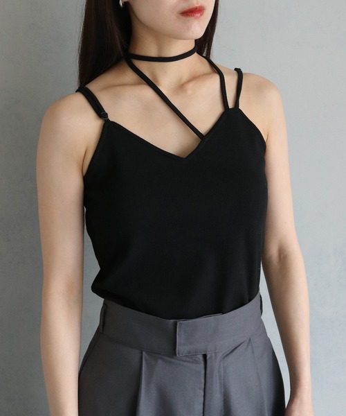 &g'aime（アンジェム）の「【&g’aime】ストラップリボンカップ付きキャミソール（キャミソール・レディース・ブラック・FREE）」の2枚目の写真