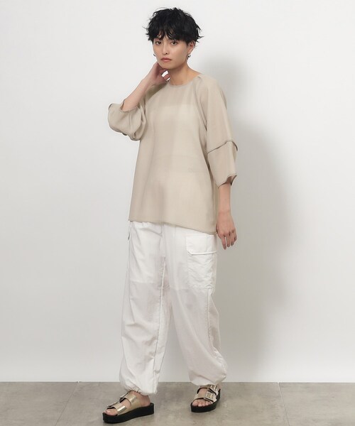 ブラウス シャツ メッシュランタンスリーブブラウス レディース セール】ランタンスリーブメッシュブラウス【洗濯機洗い可