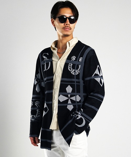 SOMEDIFF（サムディフ）の「【SOMEDIFF】ボタンレスサマーニットカーディガン メンズ（カーディガン/ボレロ・メンズ・ブラック/ホワイト・M/L/XL）」の7枚目の写真