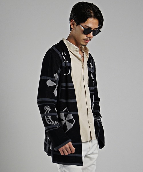 SOMEDIFF（サムディフ）の「【SOMEDIFF】ボタンレスサマーニットカーディガン メンズ（カーディガン/ボレロ・メンズ・ブラック/ホワイト・M/L/XL）」の8枚目の写真