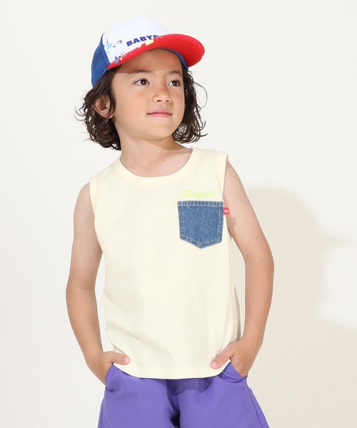 BABYDOLL（ベビードール）の「デニムポケット タンクトップ 9521K（タンクトップ・キッズ・オフホワイト/チャコールグレー・110cm/100cm/120cm/130cm/140cm/90cm）」の2枚目の写真