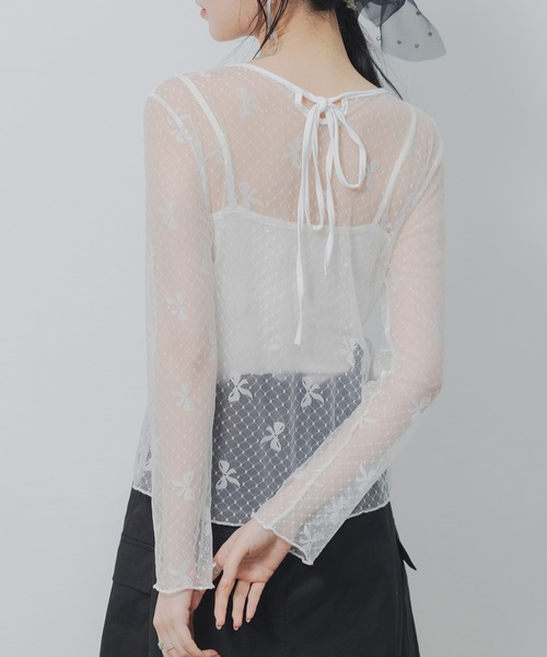 SAISON DE PAPILLON（セゾンドパピヨン）の「リボン柄シアー生地トップス（シャツ/ブラウス・レディース・ブラック/ホワイト・フリー）」の12枚目の写真