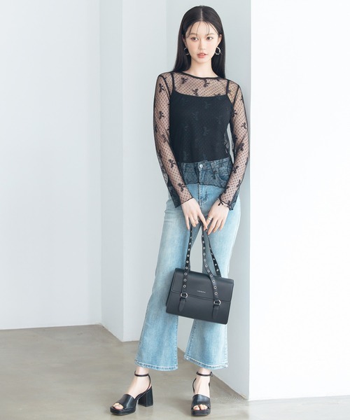 SAISON DE PAPILLON（セゾンドパピヨン）の「リボン柄シアー生地トップス（シャツ/ブラウス・レディース・ブラック/ホワイト・フリー）」の20枚目の写真