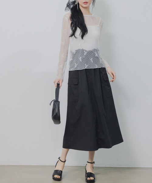 SAISON DE PAPILLON（セゾンドパピヨン）の「リボン柄シアー生地トップス（シャツ/ブラウス・レディース・ブラック/ホワイト・フリー）」の7枚目の写真