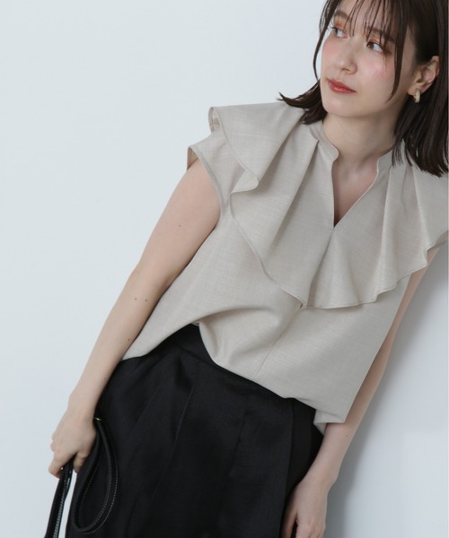 N.(N. Natural Beauty Basic)(エヌエヌナチュラルビューティーベーシック)の「◆◇ドライタッチポプリンフリルカラーブラウス(シャツ/ブラウス・レディース・ブラック/ピンク/ベージュ・MEDIUM)」の3枚目の写真