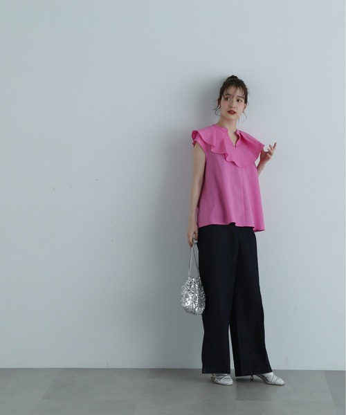 N.(N. Natural Beauty Basic)(エヌエヌナチュラルビューティーベーシック)の「◆◇ドライタッチポプリンフリルカラーブラウス(シャツ/ブラウス・レディース・ブラック/ピンク/ベージュ・MEDIUM)」の22枚目の写真