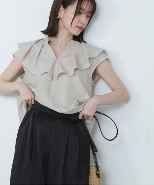 N.(N. Natural Beauty Basic)(エヌエヌナチュラルビューティーベーシック)の「◆◇ドライタッチポプリンフリルカラーブラウス(シャツ/ブラウス・レディース・ブラック/ピンク/ベージュ・MEDIUM)」の11枚目の写真