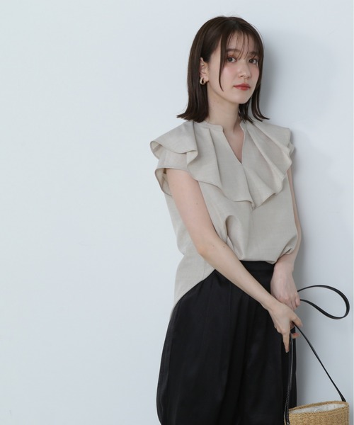 N.(N. Natural Beauty Basic)(エヌエヌナチュラルビューティーベーシック)の「◆◇ドライタッチポプリンフリルカラーブラウス(シャツ/ブラウス・レディース・ブラック/ピンク/ベージュ・MEDIUM)」の12枚目の写真