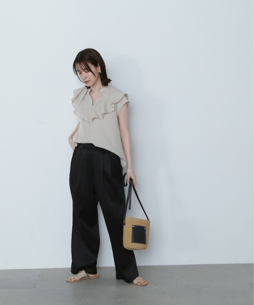 N.(N. Natural Beauty Basic)(エヌエヌナチュラルビューティーベーシック)の「◆◇ドライタッチポプリンフリルカラーブラウス(シャツ/ブラウス・レディース・ブラック/ピンク/ベージュ・MEDIUM)」の15枚目の写真