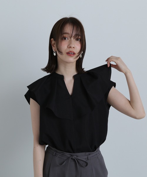 N.(N. Natural Beauty Basic)(エヌエヌナチュラルビューティーベーシック)の「◆◇ドライタッチポプリンフリルカラーブラウス(シャツ/ブラウス・レディース・ブラック/ピンク/ベージュ・MEDIUM)」の8枚目の写真