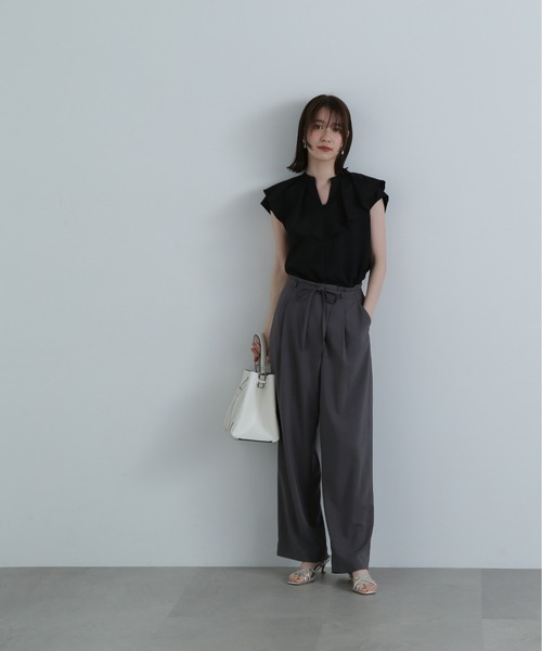 N.(N. Natural Beauty Basic)(エヌエヌナチュラルビューティーベーシック)の「◆◇ドライタッチポプリンフリルカラーブラウス(シャツ/ブラウス・レディース・ブラック/ピンク/ベージュ・MEDIUM)」の7枚目の写真