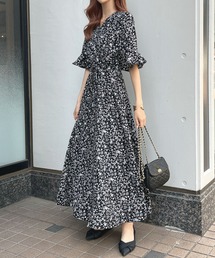 小花柄カシュクールワンピース