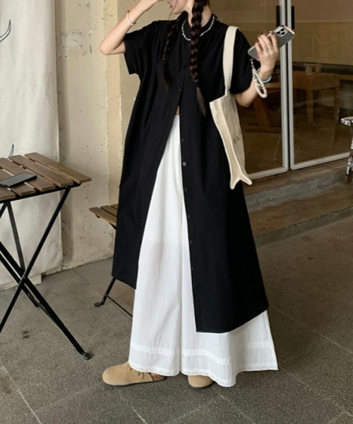 デイリー 半袖 ブラック シャツ  ワンピース ドレス カットワーク刺繍シャツワンピース | PROPORTION BODY DRESSING