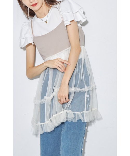 &. NOSTALGIA(アンドドットノスタルジア)の「【ZOZO限定】チュール切替チュニック(Tシャツ/カットソー・レディース・ホワイト/ブラック/グレー・M)」の6枚目の写真