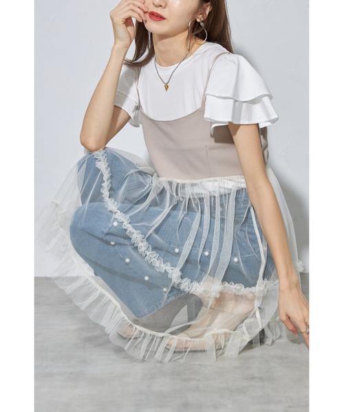 &. NOSTALGIA(アンドドットノスタルジア)の「【ZOZO限定】チュール切替チュニック(Tシャツ/カットソー・レディース・ホワイト/ブラック/グレー・M)」の7枚目の写真