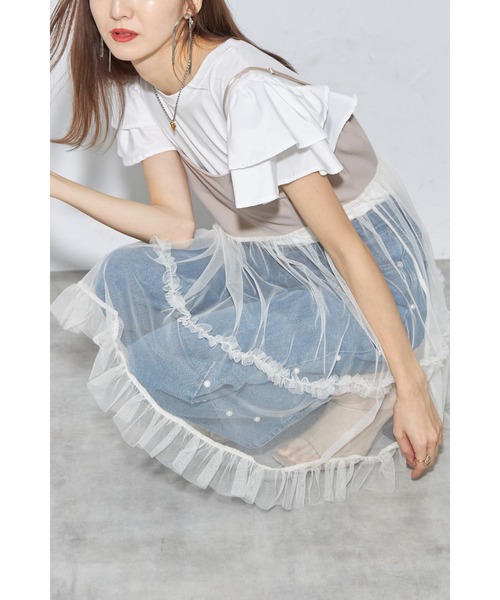&. NOSTALGIA(アンドドットノスタルジア)の「【ZOZO限定】チュール切替チュニック(Tシャツ/カットソー・レディース・ホワイト/ブラック/グレー・M)」の8枚目の写真