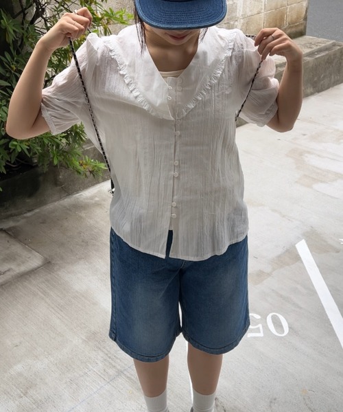 GIUNON(ジウノン)の「frill collar cotton blouse / フリルカラーコットンブラウス(シャツ/ブラウス・レディース・ホワイト・FREE)」の6枚目の写真