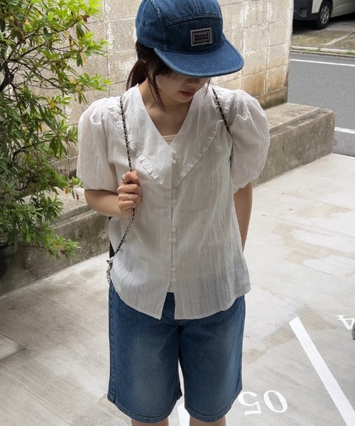 GIUNON(ジウノン)の「frill collar cotton blouse / フリルカラーコットンブラウス(シャツ/ブラウス・レディース・ホワイト・FREE)」の4枚目の写真