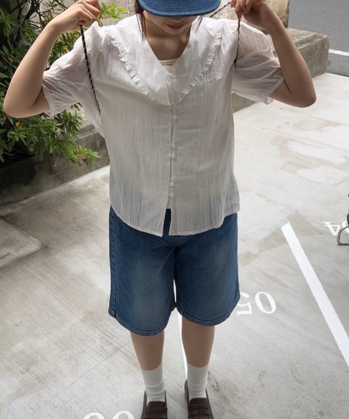 GIUNON(ジウノン)の「frill collar cotton blouse / フリルカラーコットンブラウス(シャツ/ブラウス・レディース・ホワイト・FREE)」の5枚目の写真