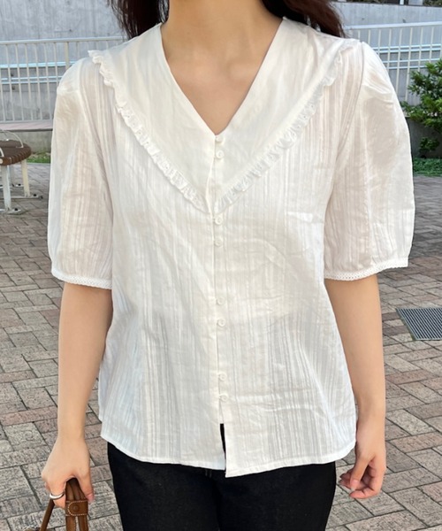 GIUNON(ジウノン)の「frill collar cotton blouse / フリルカラーコットンブラウス(シャツ/ブラウス・レディース・ホワイト・FREE)」の21枚目の写真
