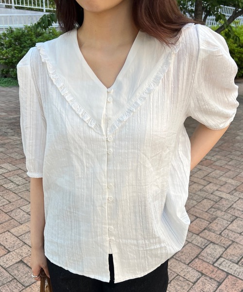 GIUNON(ジウノン)の「frill collar cotton blouse / フリルカラーコットンブラウス(シャツ/ブラウス・レディース・ホワイト・FREE)」の15枚目の写真
