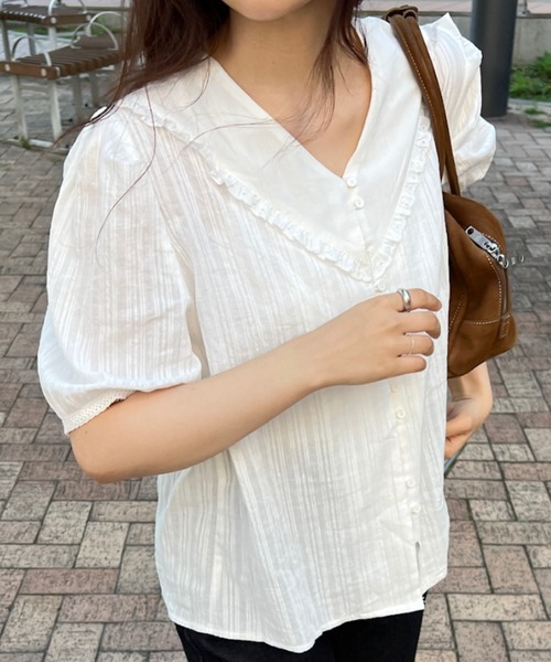 GIUNON(ジウノン)の「frill collar cotton blouse / フリルカラーコットンブラウス(シャツ/ブラウス・レディース・ホワイト・FREE)」の9枚目の写真
