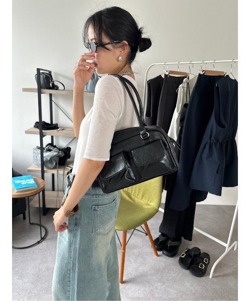 HANNE（アン）の「２ポケットフェイクレザーショルダーバッグ（ショルダーバッグ・レディース・ブルー/ブラック・FREE）」の14枚目の写真