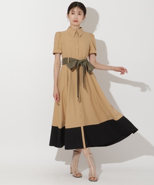 And Couture　アンドクチュール　ロングシャツジャケット　ワンピース セール】配色シャツワンピース（ワンピース）｜AND COUTURE