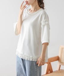 tシャツ 「ZOZO限定」ネックパールダブルスリーブトップス レディース tシャツ パールモチーフペプラムトップス レディース : ZOZOTOWN