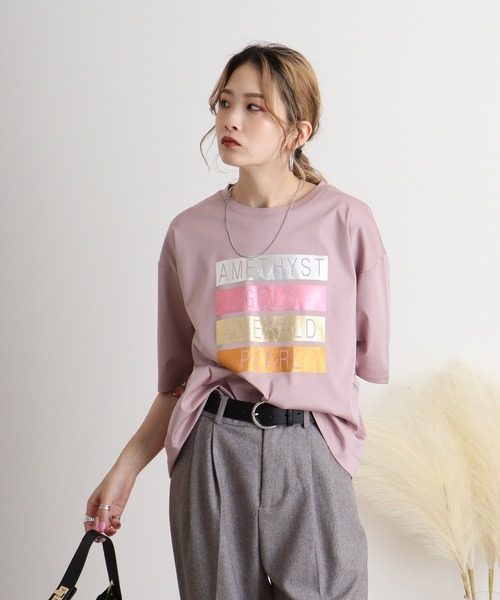ブローディア BRODIAEA メタリック箔押しロゴ半袖スムースTシャツ （モカ） ブローディア BRODIAEA メタリック箔押しロゴ半袖スムースT