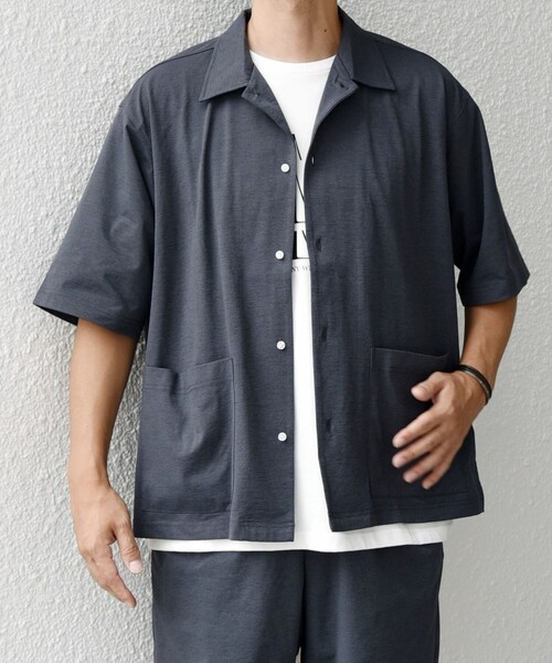 SHIPS any（シップス エニィ）の「【WEB限定】SHIPS any: サイドポケット リラックス オープンカラー シャツ（セットアップ対応）◇（シャツ/ブラウス・メンズ・ダークグレー/ライトグレー/ブラック/ライトブルー・SMALL/X-LARGE/LARGE/MEDIUM）」の12枚目の写真