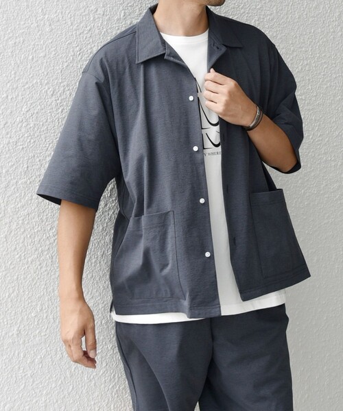 SHIPS any（シップス エニィ）の「【WEB限定】SHIPS any: サイドポケット リラックス オープンカラー シャツ（セットアップ対応）◇（シャツ/ブラウス・メンズ・ダークグレー/ライトグレー/ブラック/ライトブルー・SMALL/X-LARGE/LARGE/MEDIUM）」の13枚目の写真