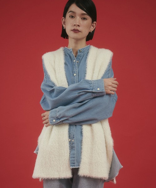 hunch（ハンチ）の「【WEB限定/別注】シャギーニット ベスト（ベスト・レディース・ダークグレー/モカ/オフホワイト・FREE）」の7枚目の写真