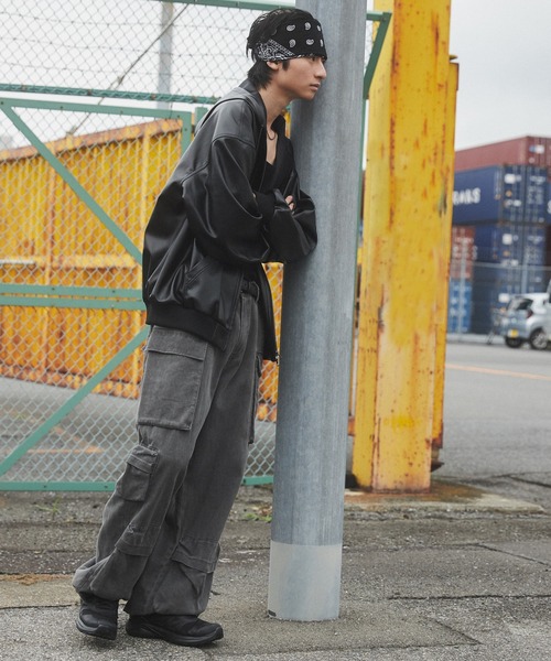 SHORT ROUND（ショートラウンド）の「SHORT ROUND/エコレザーフードブルゾン（ライダースジャケット・メンズ・ブラック・MEDIUM/LARGE）」の7枚目の写真