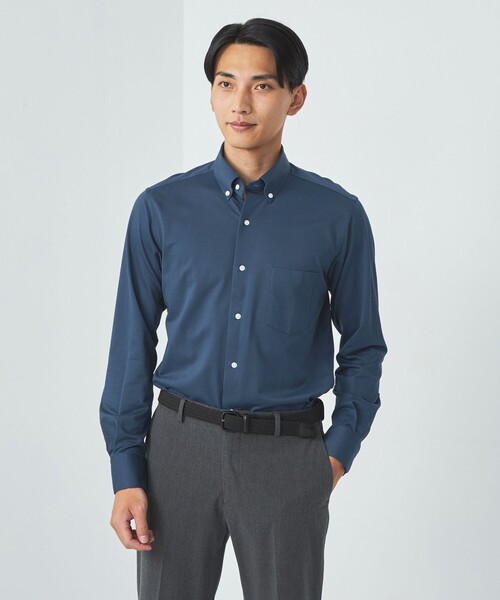 green label relaxing（グリーンレーベルリラクシング）の「TC ミニバーズアイ ボタンダウン ドレスシャツ -ストレッチ・イージーアイロン-（ビジネスシャツ・メンズ・ネイビー/コバルトブルー/ライトグレー・L/M/S/XL）」の2枚目の写真