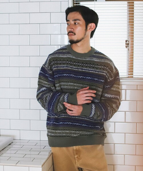 B:MING by BEAMS(ビーミングバイビームス)の「5ゲージ フェアアイル ニット(ニット/セーター・メンズ・ネイビー/オリーブ・SMALL/MEDIUM/LARGE/X-LARGE)」の6枚目の写真