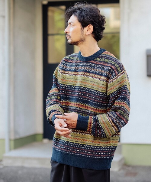 B:MING by BEAMS(ビーミングバイビームス)の「5ゲージ フェアアイル ニット(ニット/セーター・メンズ・ネイビー/オリーブ・SMALL/MEDIUM/LARGE/X-LARGE)」の9枚目の写真