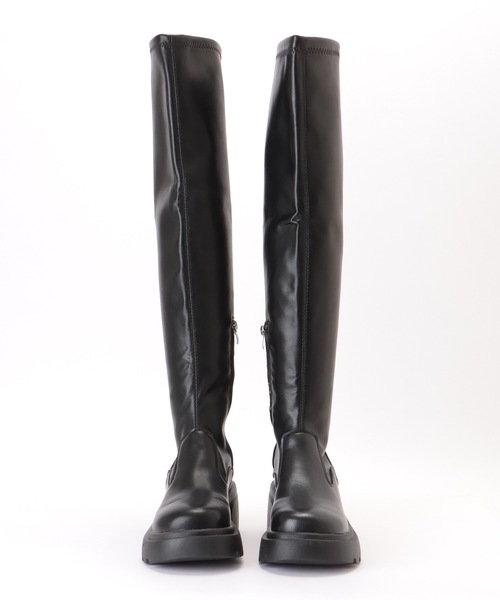セール】ラウンドトゥ レザー調 厚底 ニーハイ ロング ブーツ（ブーツ