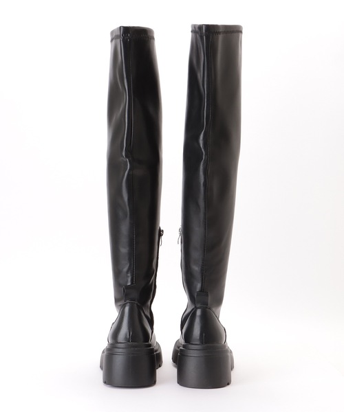 セール】ラウンドトゥ レザー調 厚底 ニーハイ ロング ブーツ（ブーツ