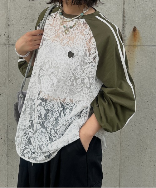 kutir(クティール)の「レースラグランハートロンT(Tシャツ/カットソー・レディース・その他/カーキ/ブラック/ボルドー/ホワイト・FREE)」の3枚目の写真