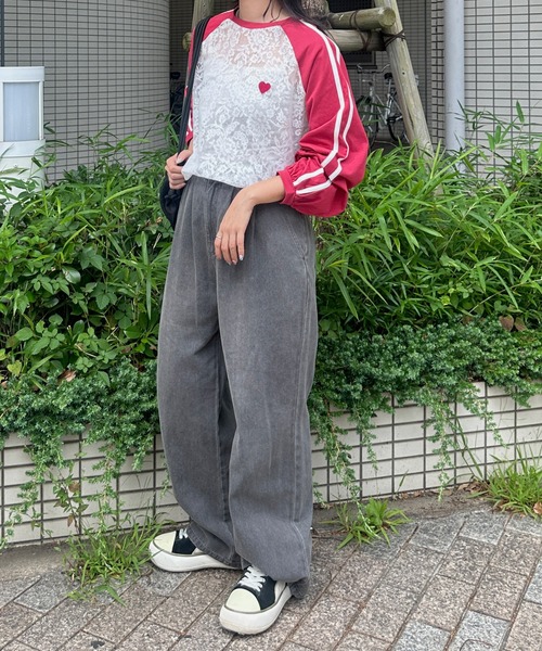 新品　lululogette 定価¥2万2000円　コンパクトコットン袖レース セール】レースラグランハートロンT（Tシャツ/カットソー