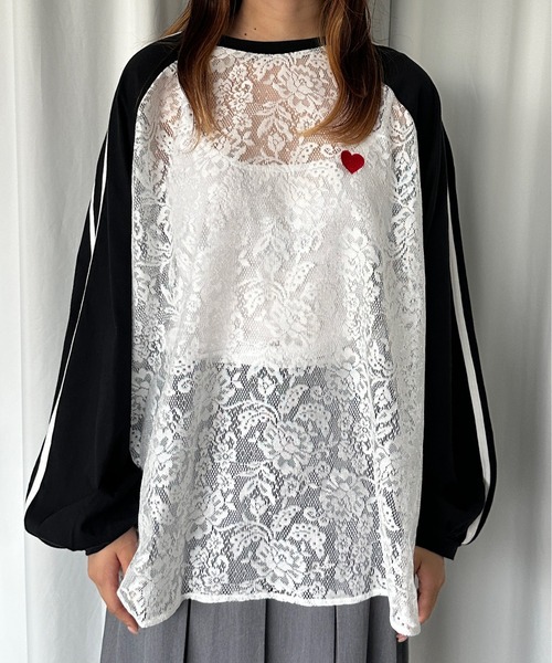 新品　lululogette 定価¥2万2000円　コンパクトコットン袖レース セール】レースラグランハートロンT（Tシャツ/カットソー