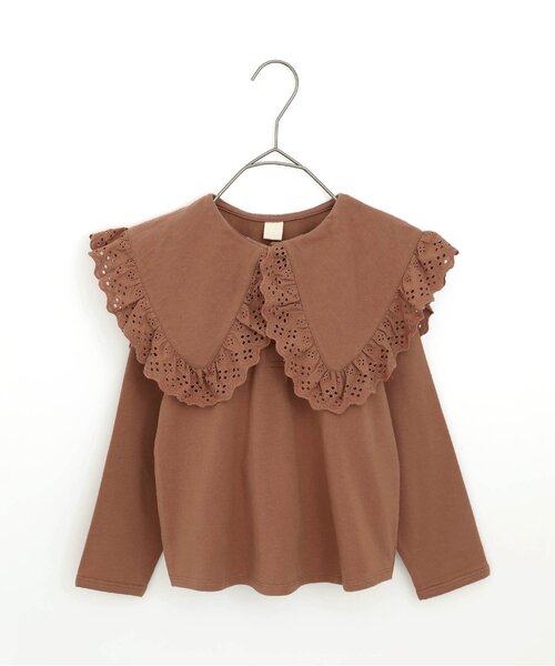 p.premier（ピードットプルミエ）の「レース使いの大きな衿の長袖Tシャツ（Tシャツ/カットソー・キッズ・ブラック/アイボリー/ブラウン・90/100/110/120/80/130/140）」の3枚目の写真