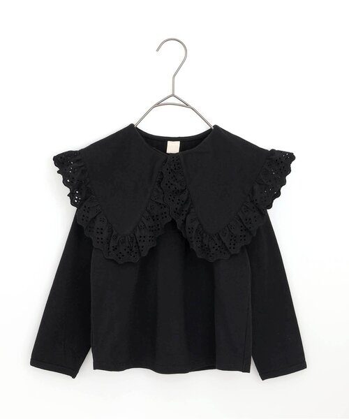 p.premier（ピードットプルミエ）の「レース使いの大きな衿の長袖Tシャツ（Tシャツ/カットソー・キッズ・ブラック/アイボリー/ブラウン・90/100/110/120/80/130/140）」の2枚目の写真