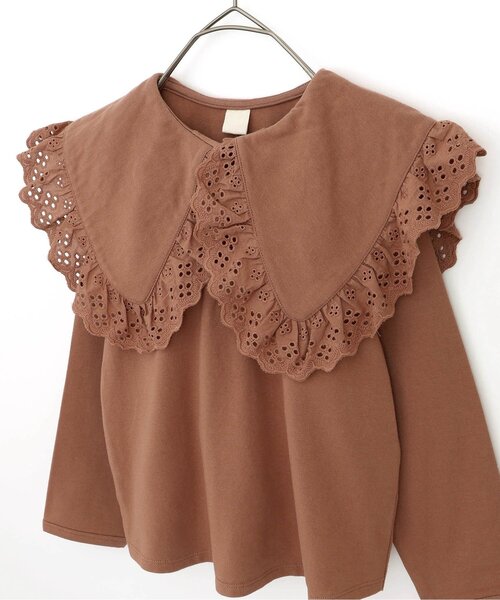 p.premier（ピードットプルミエ）の「レース使いの大きな衿の長袖Tシャツ（Tシャツ/カットソー・キッズ・ブラック/アイボリー/ブラウン・90/100/110/120/80/130/140）」の6枚目の写真