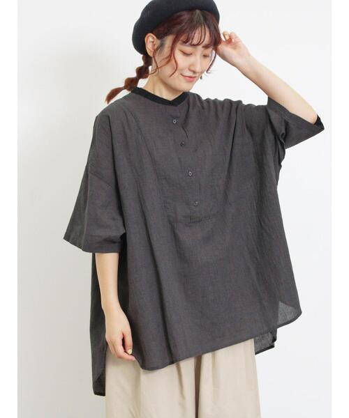 Samansa Mos2（サマンサ モスモス）の「千鳥格子柄クレリックオーバーシャツ（シャツ/ブラウス・レディース・ブルー/チャコールグレー/ブラック/ブラウン・F）」の5枚目の写真