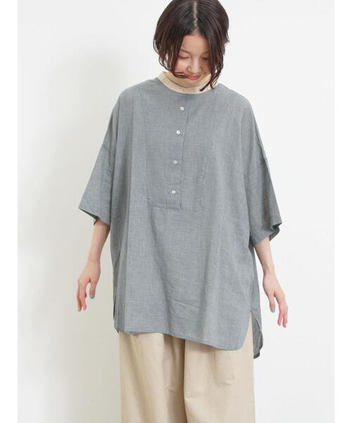 Samansa Mos2（サマンサ モスモス）の「千鳥格子柄クレリックオーバーシャツ（シャツ/ブラウス・レディース・ブルー/チャコールグレー/ブラック/ブラウン・F）」の10枚目の写真