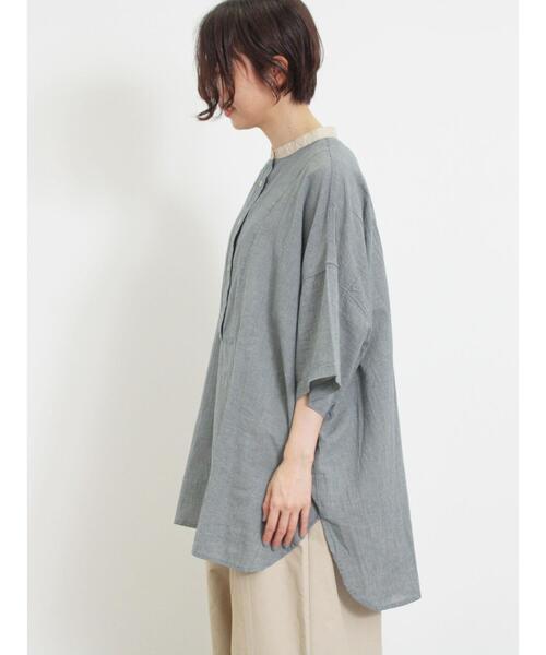 Samansa Mos2（サマンサ モスモス）の「千鳥格子柄クレリックオーバーシャツ（シャツ/ブラウス・レディース・ブルー/チャコールグレー/ブラック/ブラウン・F）」の11枚目の写真